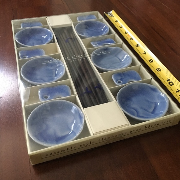 6 Elephant Chopsticks Set with Holders and Saucers - Picture 4 of 4